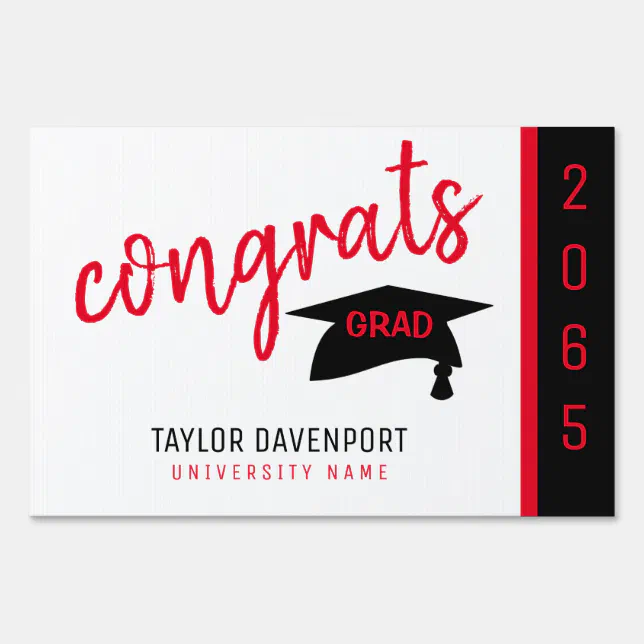 Congrats Grad Red, Black & White Graduation Sign | Zazzle