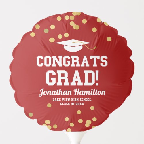 Congrats Grad Red Gold Confetti Grad Party  Balloon