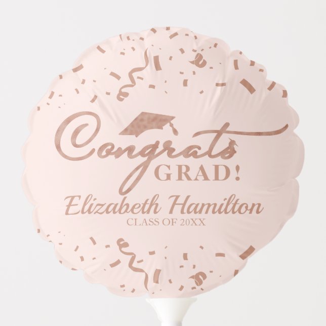 Congrats Grad Rose Gold Pink Graduation Party Balloon (Front)