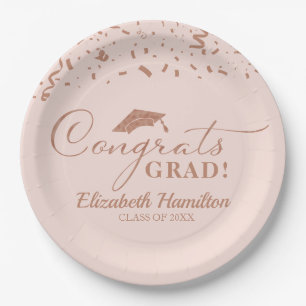 Congrats Grad Rose Gold Script Graduation Party Paper Plates