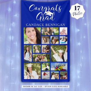 Congrats Grad Royal Blue 17 Photo Collage Script Banner