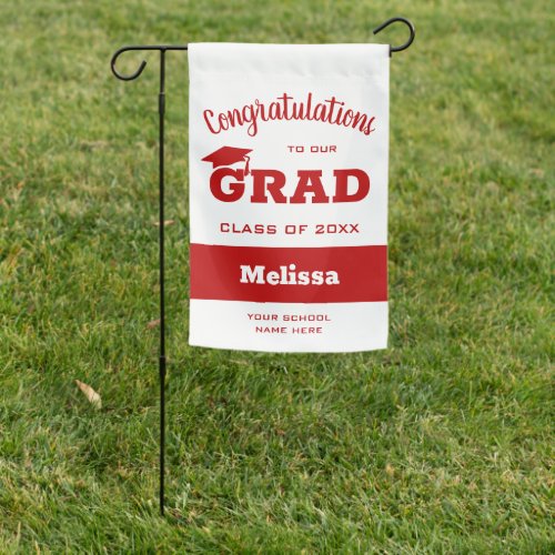 Congrats Grad Scarlet on White Graduation Garden Flag