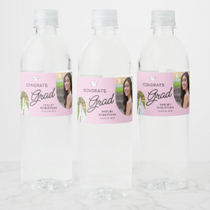 Congrats Grad Script Modern Arch 2 Photo Water Bottle Label