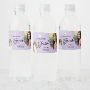 Congrats Grad Script Modern Arch 2 Photo Water Bottle Label