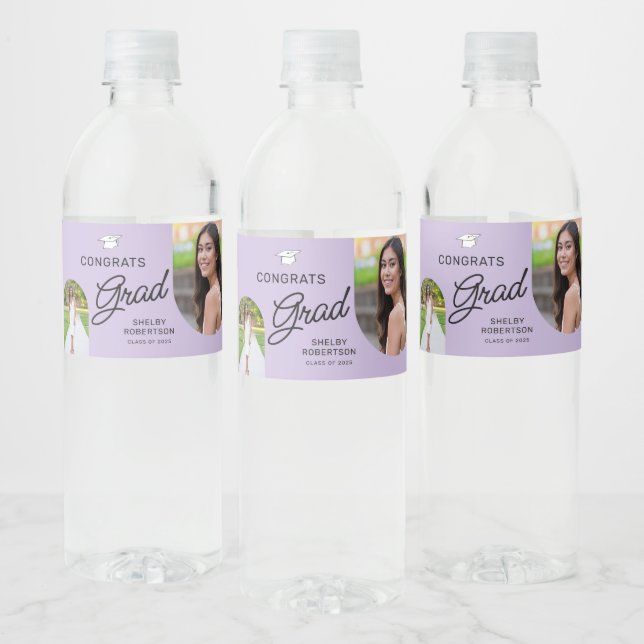 Congrats Grad Script Modern Arch 2 Photo  Water Bottle Label (Bottles)