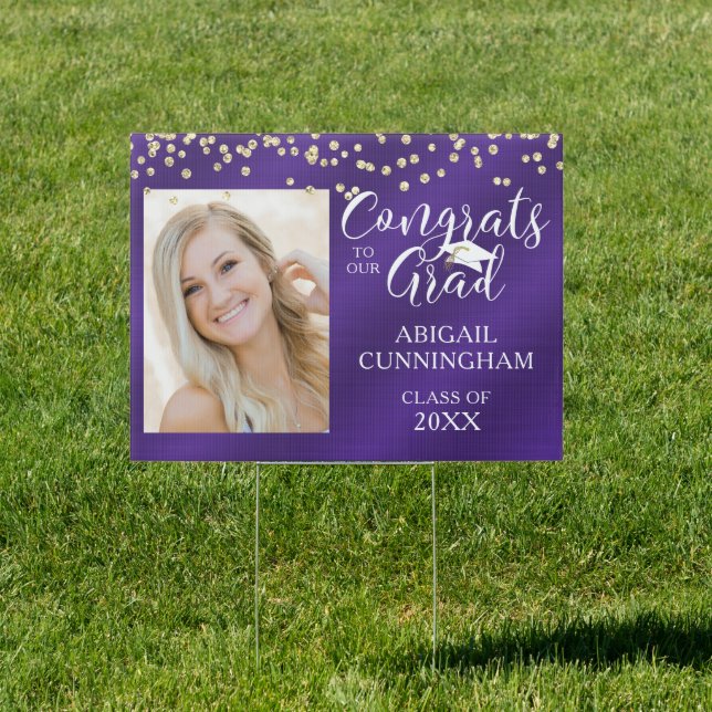 CONGRATS GRAD Script Typography Photo Purple Sign (Insitu)