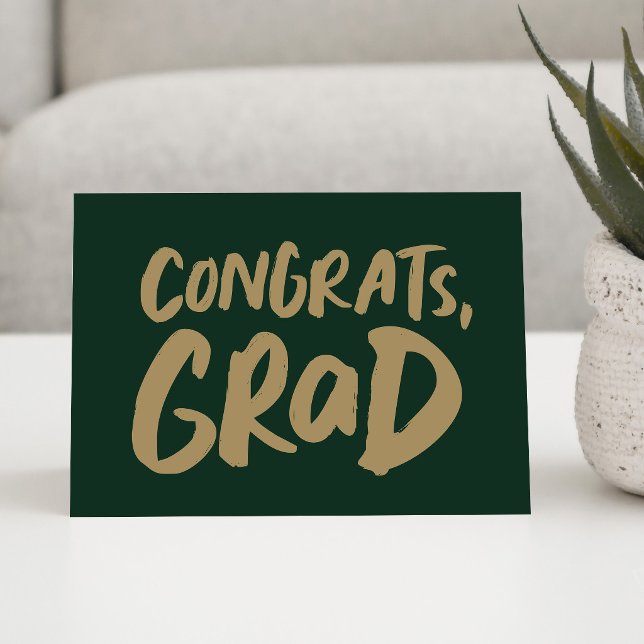 Congrats grad simple green gold graduation card (Creator Uploaded)