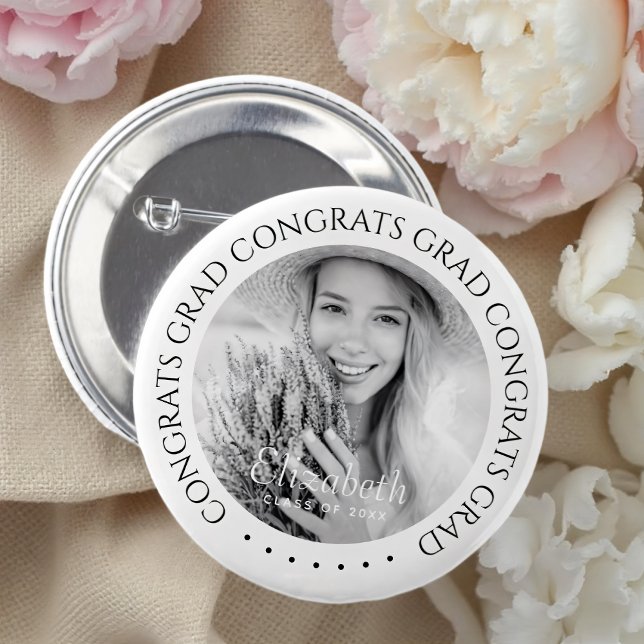 Congrats Grad Simple Modern Custom Photo Button (Creator Uploaded)