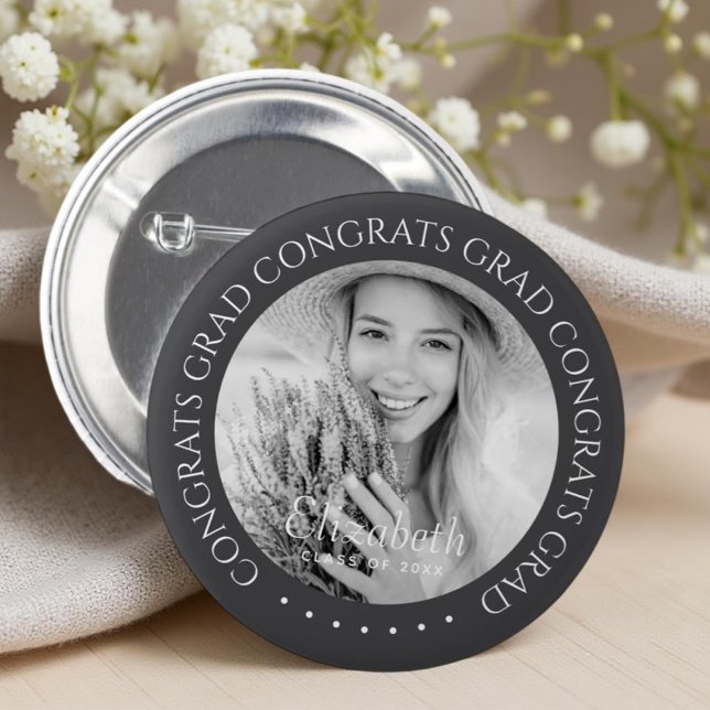 Congrats Grad Simple Modern Custom Photo Button (Creator Uploaded)
