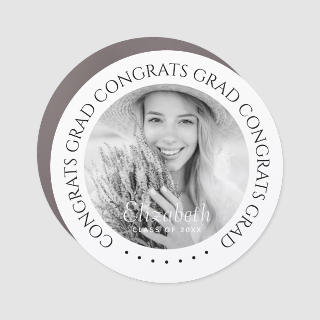 Congrats Grad Simple Modern Custom Photo Car Magnet (Front)