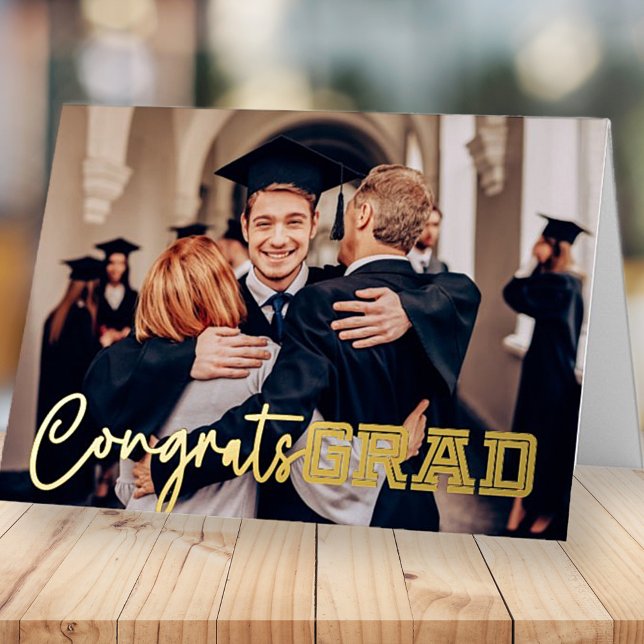 Congrats Grad Simple Modern Graduation Photo Foil Greeting Card (Creator Uploaded)