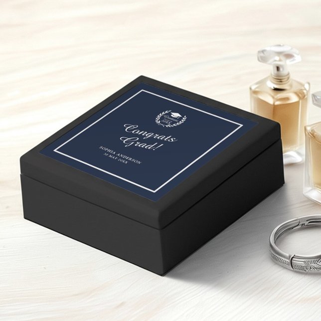 Congrats Grad Stylish Navy Blue Graduate Keepsake Gift Box (Creator Uploaded)