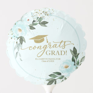 Congrats Grad Teal Floral Graduation Party Balloon