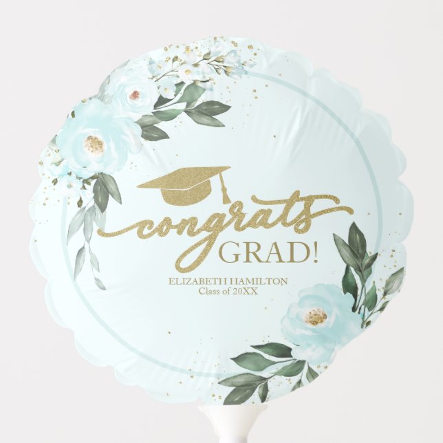 Congrats Grad Teal Floral Graduation Party Balloon (Front)
