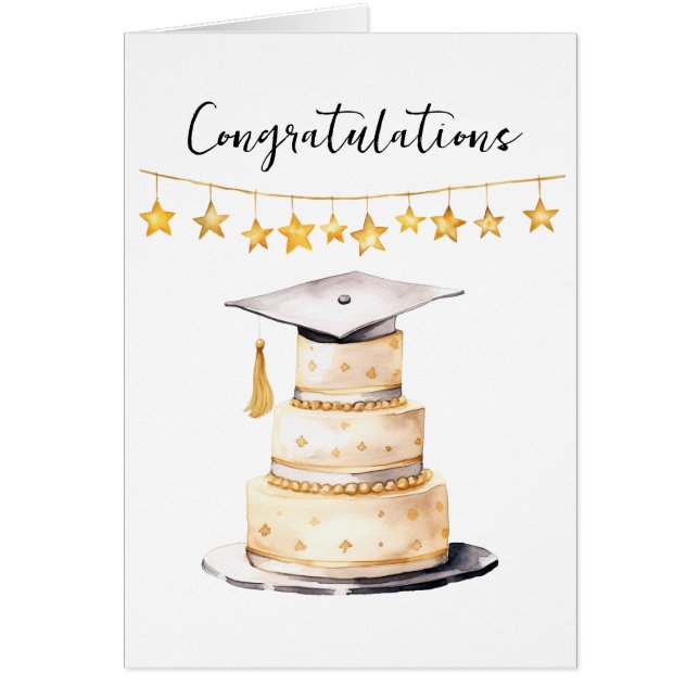 Congrats Grad Watercolor Hat and Cake Cards (Front)