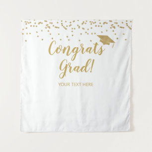 Congrats grad white and gold Backdrop banner