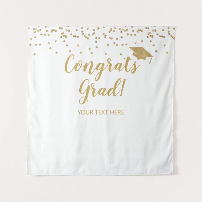 Congrats grad white and gold Backdrop banner (Front)