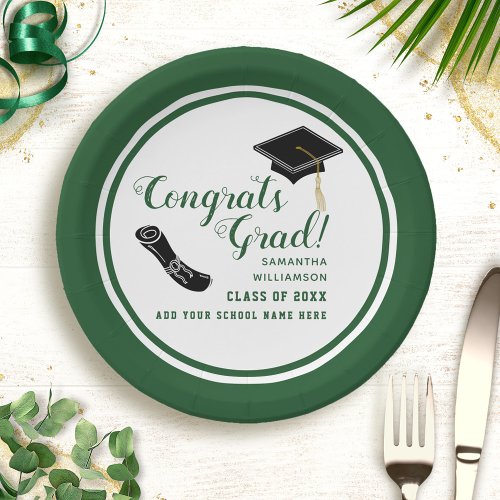 Congrats Grad White and Green Class of 2024 Paper Plates