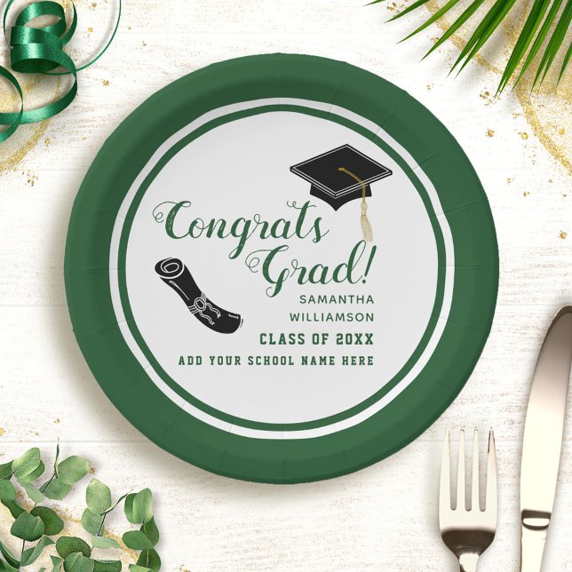 Congrats Grad White and Green Class of 2025 Paper Plates (Creator Uploaded)