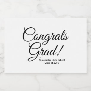 Congrats grad white black custom school class year food label