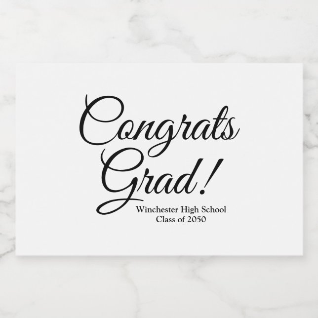 Congrats grad white black custom school class year food label (Single Label)