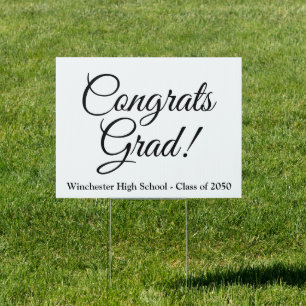 Congrats grad white black custom school class year sign