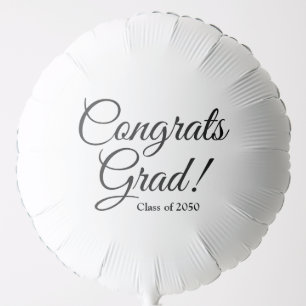 Congrats grad white black custom script class year balloon