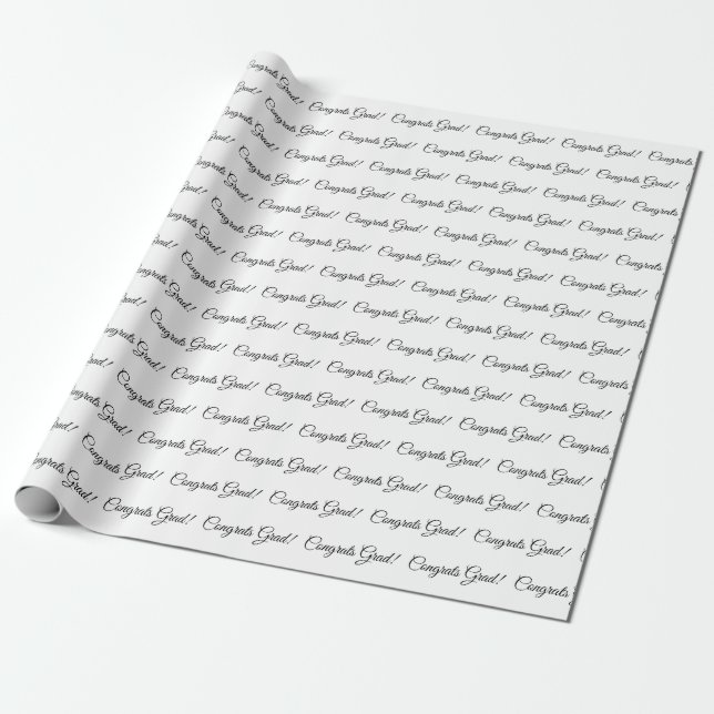 Congrats grad white black elegant script pattern wrapping paper (Unrolled)