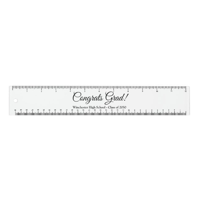 Congrats grad white custom school name class year  ruler (Front)