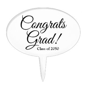 Congrats Grad white elegant custom class year Cake Topper