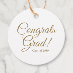 Congrats grad white gold custom script class year favor tags