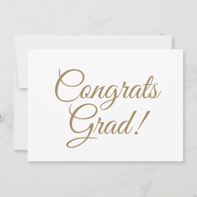 Congrats grad white gold script calligraphy simple card (Front)