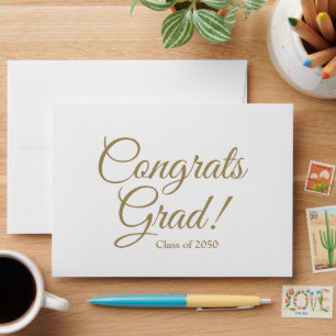 Congrats grad white gold script custom class year envelope