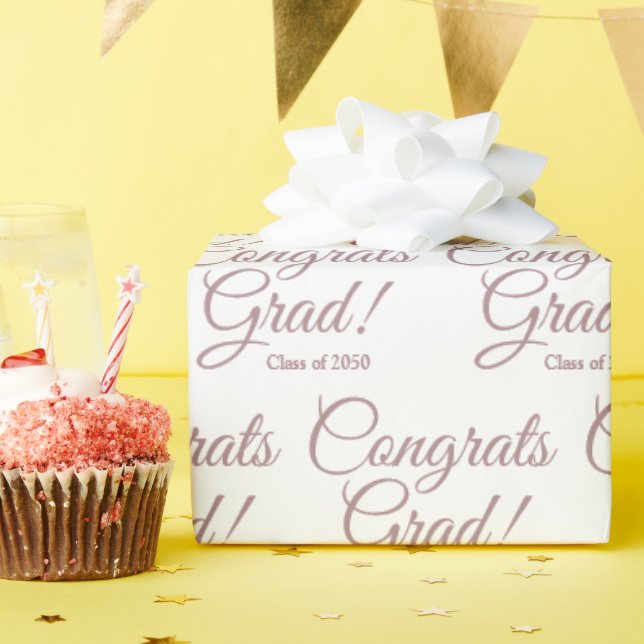 Congrats grad white rose custom script class year wrapping paper (Birthday Party)