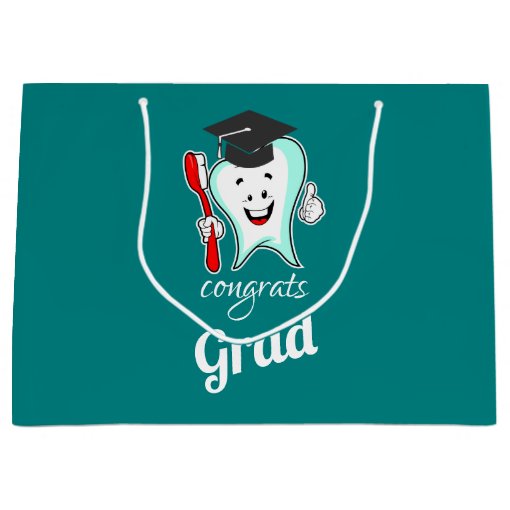 Congrats Grad White Tooth with Graduation Cap Large Gift Bag Zazzle