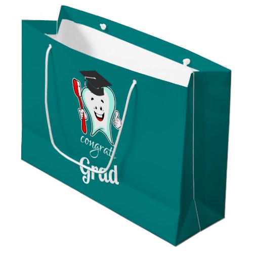 Congrats Grad White Tooth with Graduation Cap Large Gift Bag