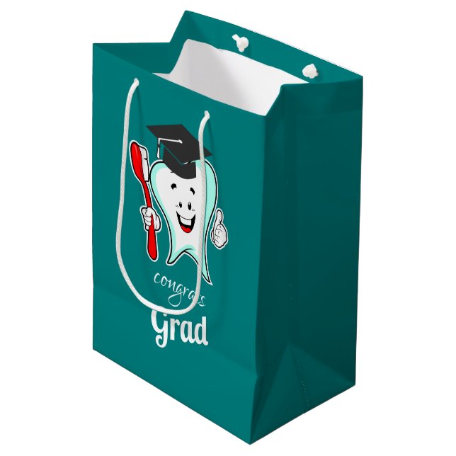 Congrats Grad White Tooth with Graduation Cap Medium Gift Bag (Front Angled)