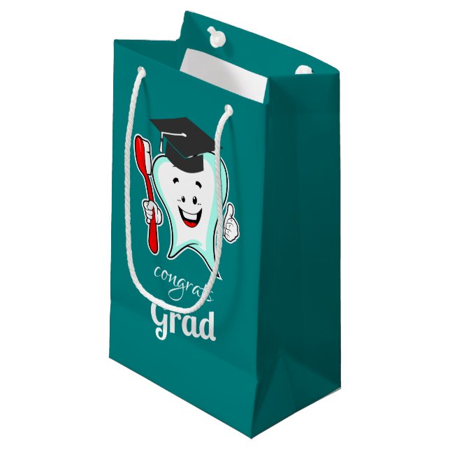 Congrats Grad White Tooth with Graduation Cap Small Gift Bag (Front Angled)