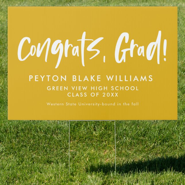 Congrats grad yellow gold graduation yard sign (Insitu)