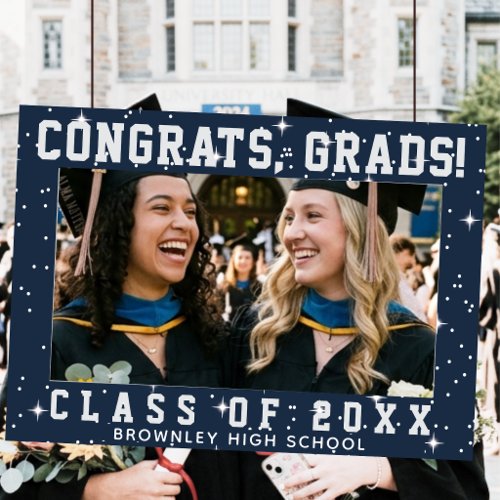 Congrats Grads, blue graduation photo frame Poster