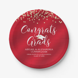 CONGRATS GRADS Red Gold Confetti Personalized Paper Plates