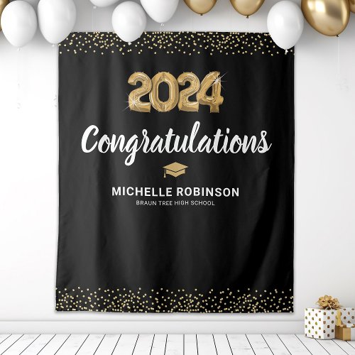 Congrats Graduate 2024 Black Gold Party Tapestry