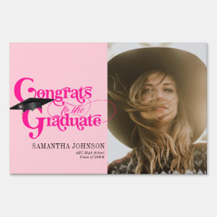 Congrats Graduate 2024 Pink Retro Graduation Photo Sign