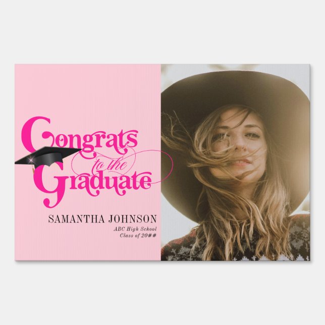 Congrats Graduate 2024 Pink Retro Graduation Photo Sign (Back)