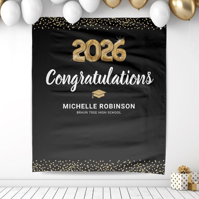 Congrats Graduate 2026 Black Gold Party Tapestry (Creator Uploaded)