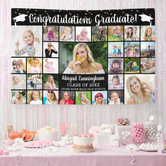 Congrats Graduate 31 Photo Collage Custom Color Banner (Party)