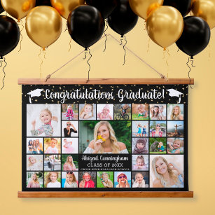 Congrats Graduate 31 Photo Collage Custom Color Hanging Tapestry