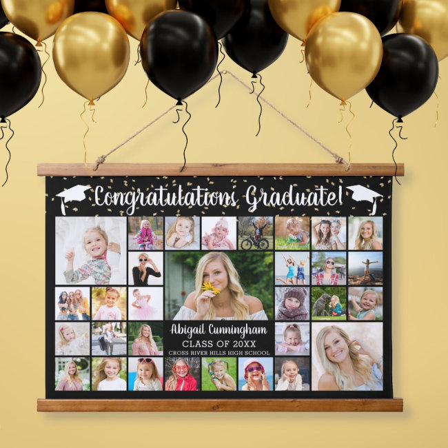 Congrats Graduate 31 Photo Collage Custom Color Hanging Tapestry