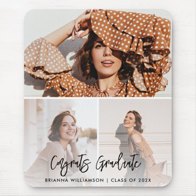 Congrats Graduate 3 Photo Custom 2026 Graduation Mouse Pad (Front)