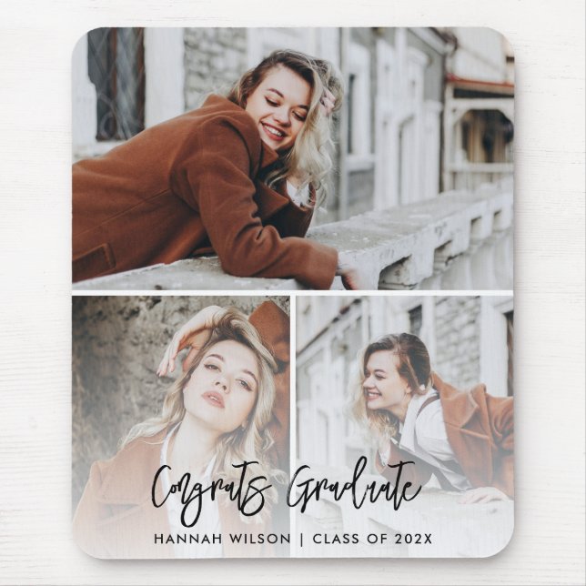 Congrats Graduate 3 Photo Custom Graduation 2026 Mouse Pad (Front)